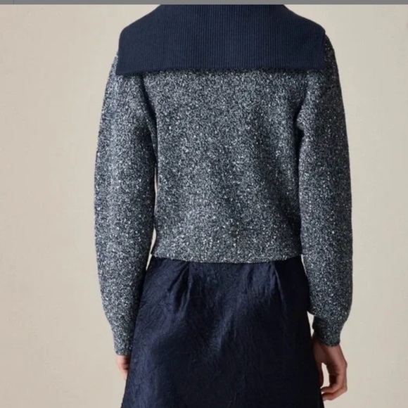 J Crew Marled Sailor Collar Blue Cardigan Medium - Picture 4 of 9